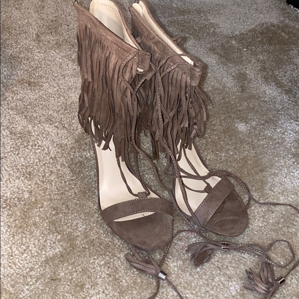 Fringe suede sandals heels